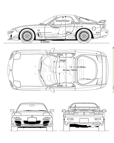 Mazda RX-7 FD3S Spirit R Type B Blueprint - Download free blueprint for 3D modeling