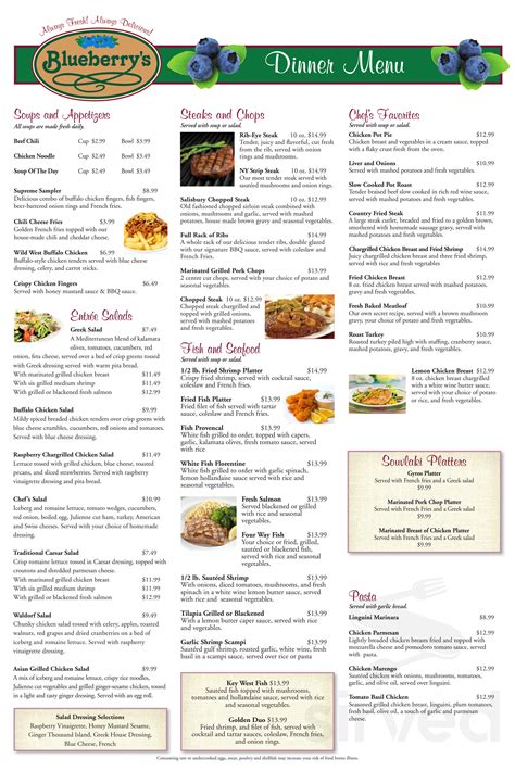 Blueberry's Cafe menu in Naples, Florida, USA