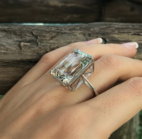 Rectangle Green Amethyst Large Statement Ring- Emerald Cut Bold Green Ring-Huge Gemstone Ring ...