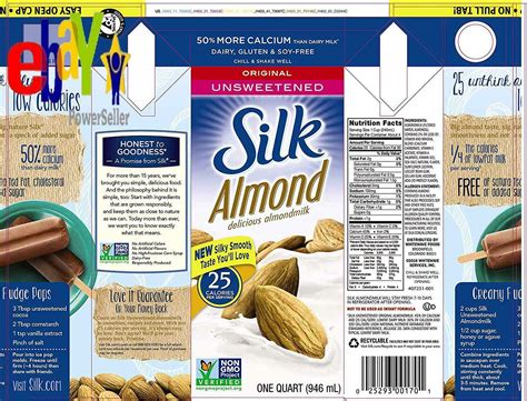 Silk Almond Milk Unsweetened Original 32 oz Shelf Stable Unsweetened ...