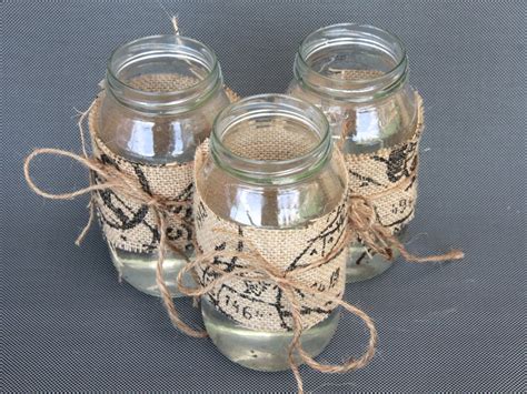 DIY Centrepiece Ideas - Glass Jars Decorated with Burlap | Basil and Chaise