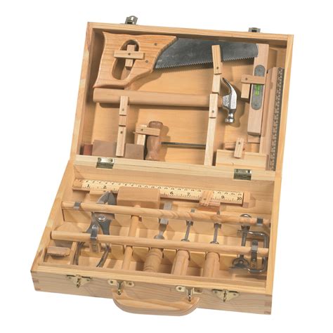 Woodworking Tool Set for kids includes 16 tools and keepsake box.