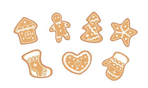 Gingerbread cookie set isolated on white background hand drawing. Vector stock illustration ...