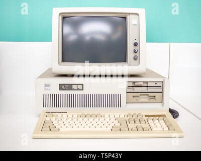 TERRASSA, SPAIN-MARCH 19, 2019: Monitor and keyboard of 1979 IBM 4341 ...