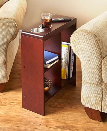 SLIM END TABLE WALNUT WITH CUP HOLDERS STORAGE MAGAZINE SOFA - Walmart.com