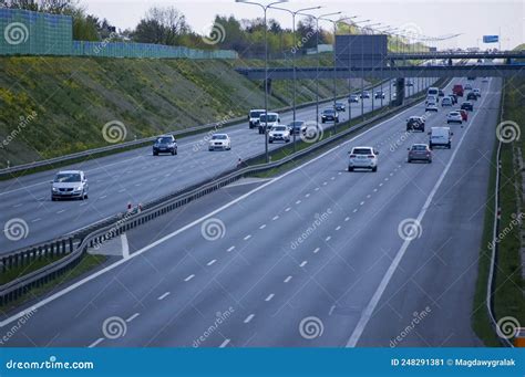 Poznan, Poland - May 1th 2022 - Polish A2 Three-lane Motorway with Cars ...