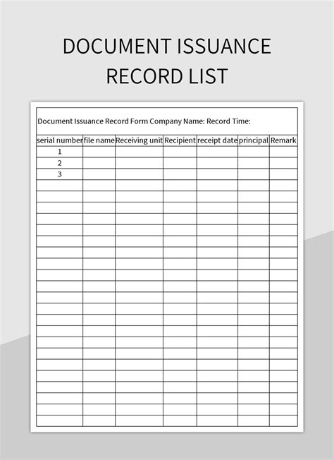 Document Issuance Record List Excel Template And Google Sheets File For Free Download - Slidesdocs