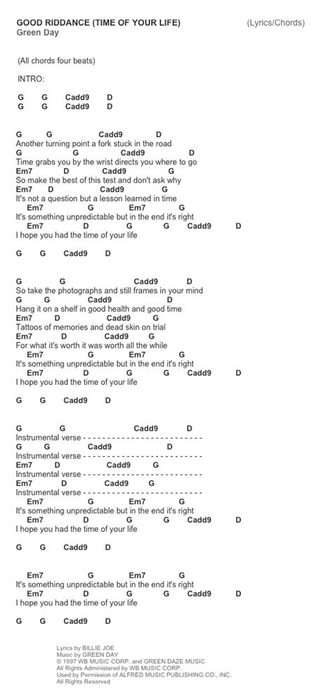 Good Riddance (Time of Your Life) - Green Day - Guitar Noise | Good riddance, Lyrics and chords ...
