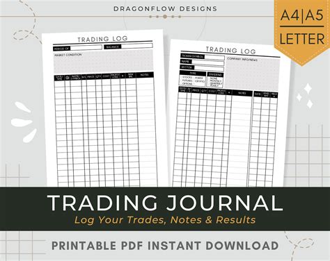 Trading Journal Printable Template Trader's Logbook PDF Download Trade & Investment Tracker for ...