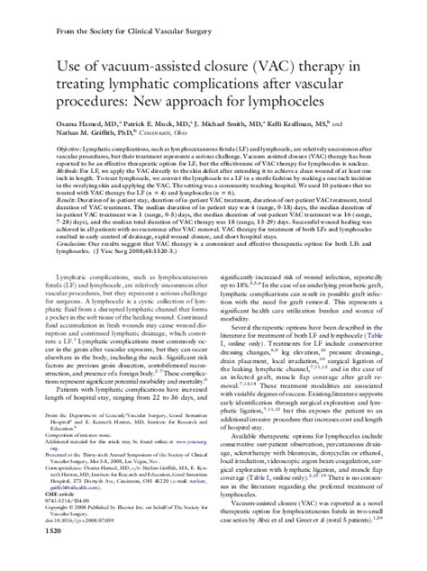 (PDF) VAC Therapy for Lymphatic Complications Post Vascular Surgery