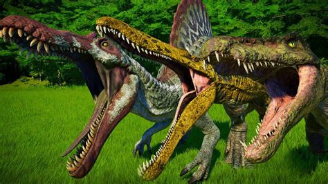 2 Spinosaurus Vs 2 Suchomimus Vs 2 Baryonyx - Jurassic World Evolution Dinosaurs Breakout ...