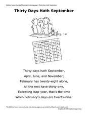 "Thirty Days Hath September" Pre-K - 2nd Grade Worksheet | Lesson Planet