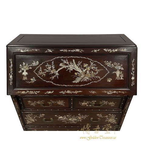 Antique Chinese Rosewood Secretary/Writing Desk with Mother of Pearl inlay Chinese Antiques