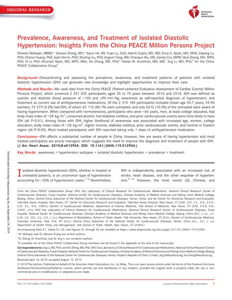 (PDF) Prevalence, Awareness, and Treatment of Isolated Diastolic Hypertension: Insights From the ...