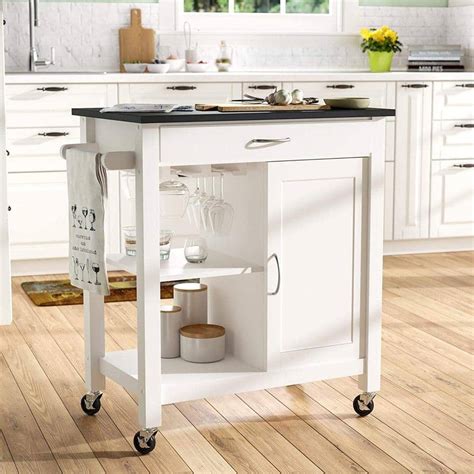 Hooseng Perise White and Black Kitchen Island Cart with Storage ...