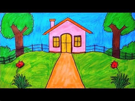 How to Draw Beautiful House and Garden Scenery Drawing | Easy Scenery ...