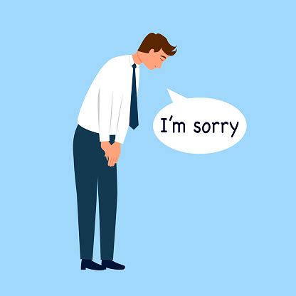 Man Bowing Head And Saying Im Sorry In Flat Design Apologize Stock ...