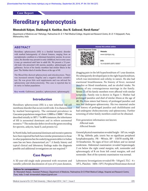 (PDF) Hereditary spherocytosis