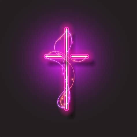 Premium Vector | Religion cross neon sign purple christian cross icon