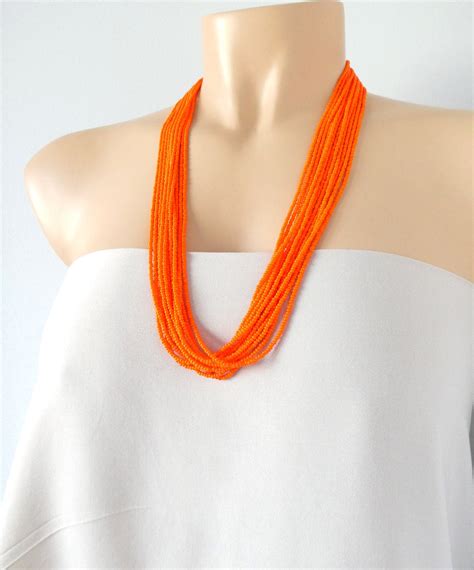 Orange Necklace Bright Orange Necklace Statement Necklace - Etsy