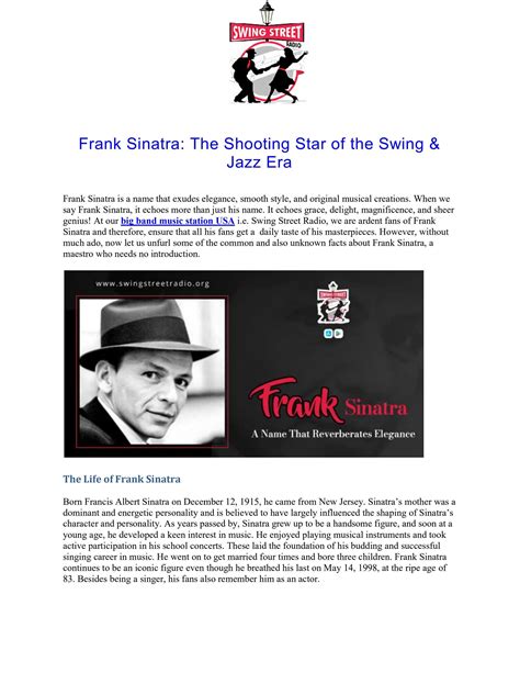 Frank Sinatra: The Shooting Star of the Swing & Jazz Era by Swing Street Radio - Issuu