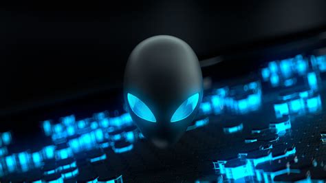 Alienware Wallpaper 4K, Blue, Glowing eyes, AMOLED, Stock