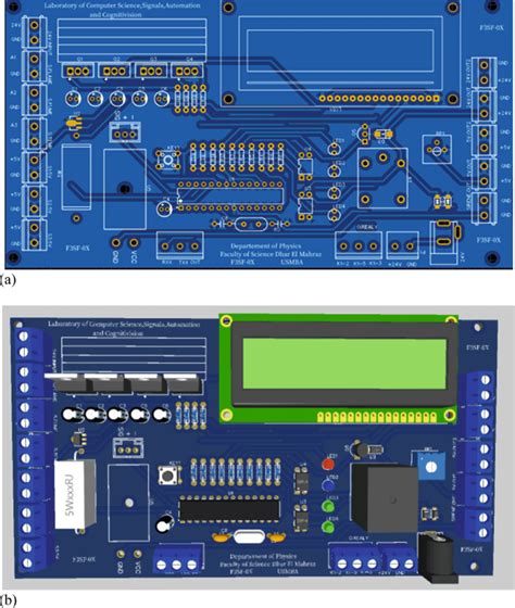 (a) The PCB of the new board in 2D using EasyEDA, (b) The PCB of the ...