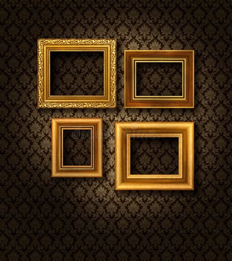 Gold Frames Damask Wall Royalty Free Stock Photography - Image: 18752127