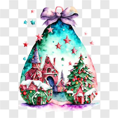 Download Snowy Village Watercolor Painting for Holiday Decor PNGs Online - Creative Fabrica