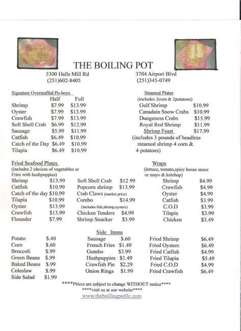 The Boiling Pot Menu, Menu for The Boiling Pot, Mobile, Mobile Bay ...