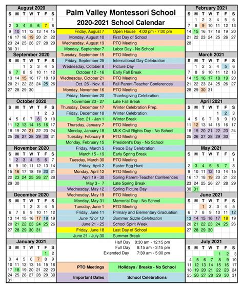 School Calendar | palmvalleymontessori