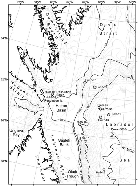 b. Close-up view of the Hudson Strait, Resolution Basin, and Hatton... | Download Scientific Diagram