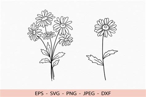 Daisy Svg Outline Flowers Bouquet Cricut Graphic by GreatSVG by Elena ...