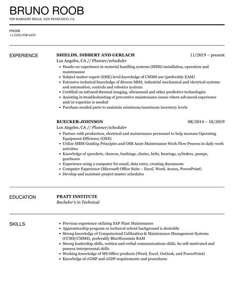 Planner Scheduler Resume Sample