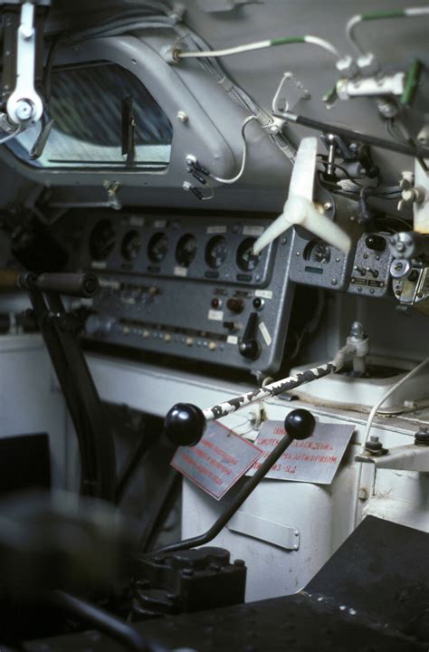 A view of the driver's position inside a Soviet MT-LB multi-purpose ...