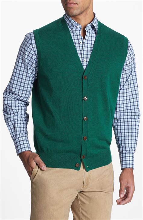 Peter Millar Merino Wool Cardigan Sweater Vest in Green for Men (Erin ...