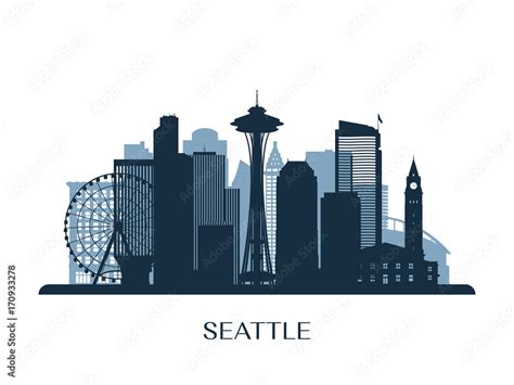 Seattle skyline, monochrome silhouette. Vector illustration. Stock ...