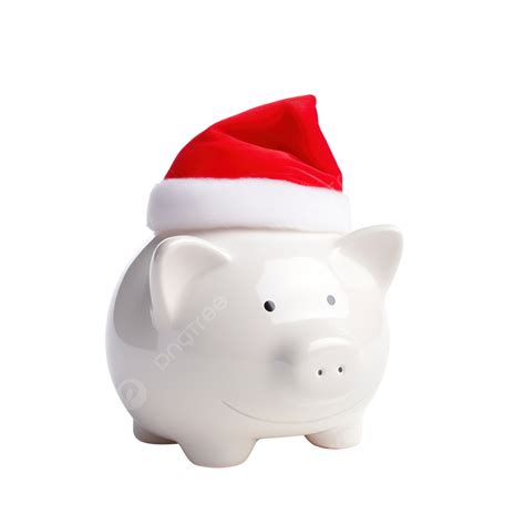 Christmas Saving White Piggy Bank Money Box Wearing A Red Santa Claus Hat, Piggy Bank, Save ...