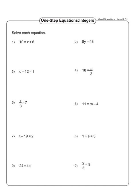 One Step Equations worksheets: Practice and Master Solving Linear Equations