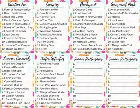 Free Printable Summer Scattergories Game | DIY Adulation | Games for kids, Printable games for ...