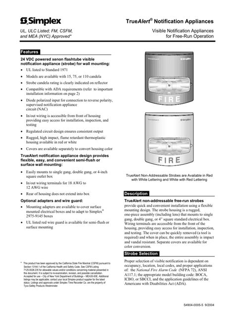 Simplex TrueAlert Non-Addressable Free-Run Horn Strobes | PDF | Electrical Wiring | Electrical ...