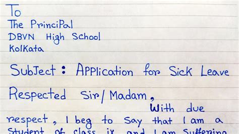 Write Sick leave application |Application for Sick leave |Letter writing in English for students ...