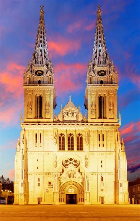 Zagreb Cathedral At Sunrise, Croatia. Stock Image - Image: 34715301