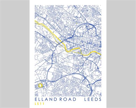 Leeds United Elland Road Map Poster Portrait Colour - Etsy