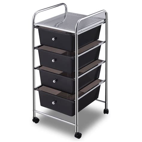 Costway Black Office Cart with 4 Sliding Drawers and Swivel Wheels ...