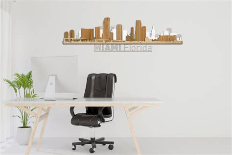 Miami Big Skyline 3d Layered Laser Cut Large Wooden Wall Art Gold ...