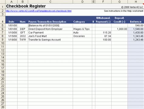 Excel Checkbook Register - FREE DOWNLOAD - Aashe