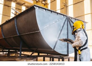 Steel Grit Blasting Process Industial Worker Stock Photo 2258143413 | Shutterstock