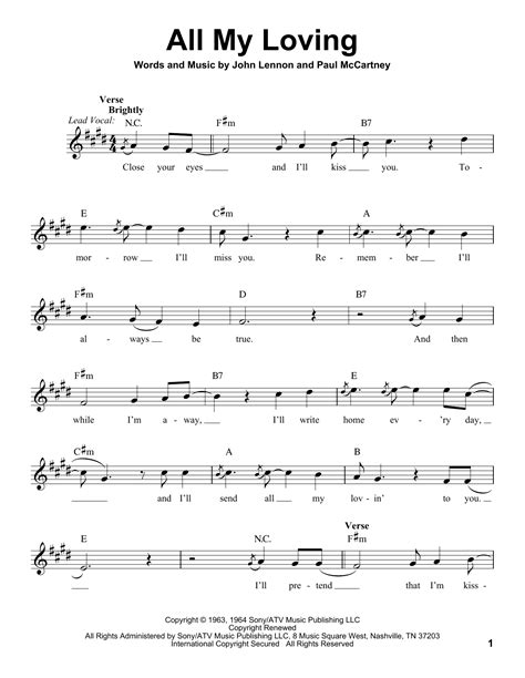 All My Loving Sheet Music | The Beatles | Pro Vocal