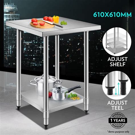 Kitchen Food Prep Table Cater Work Bench Stainless Steel W/Adjustable Feet -610mmx610mm